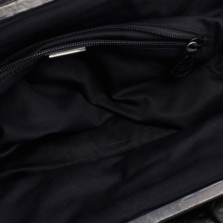 Pre Owned Alexander McQueen Metallic Black Leather Frame Satchel