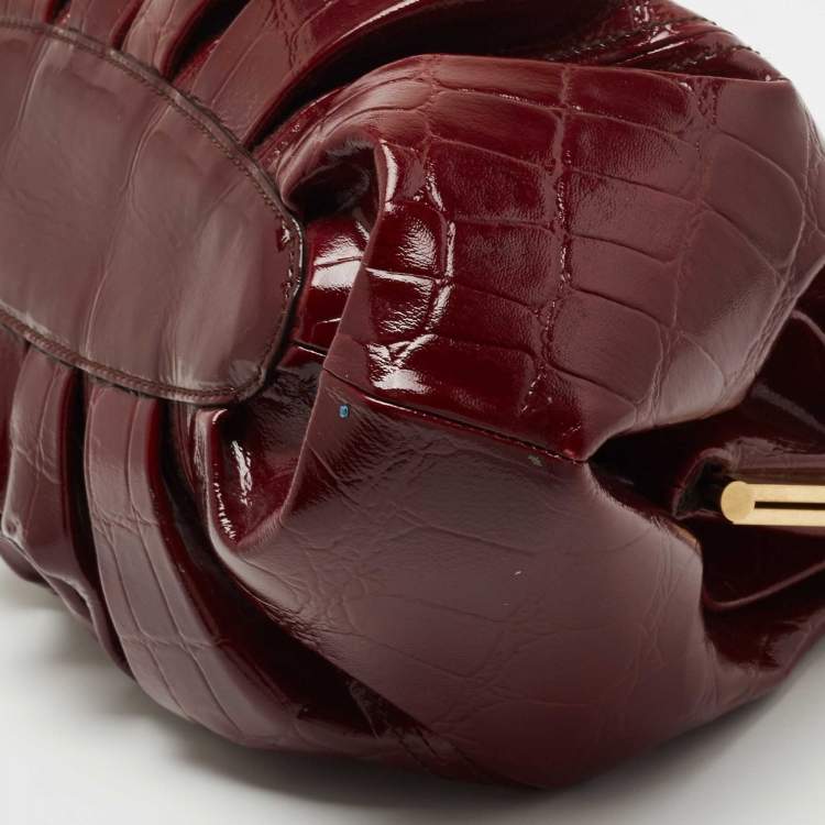 Pre Owned Alexander McQueen Burgundy Croc Embossed Leather Elvie Satchel