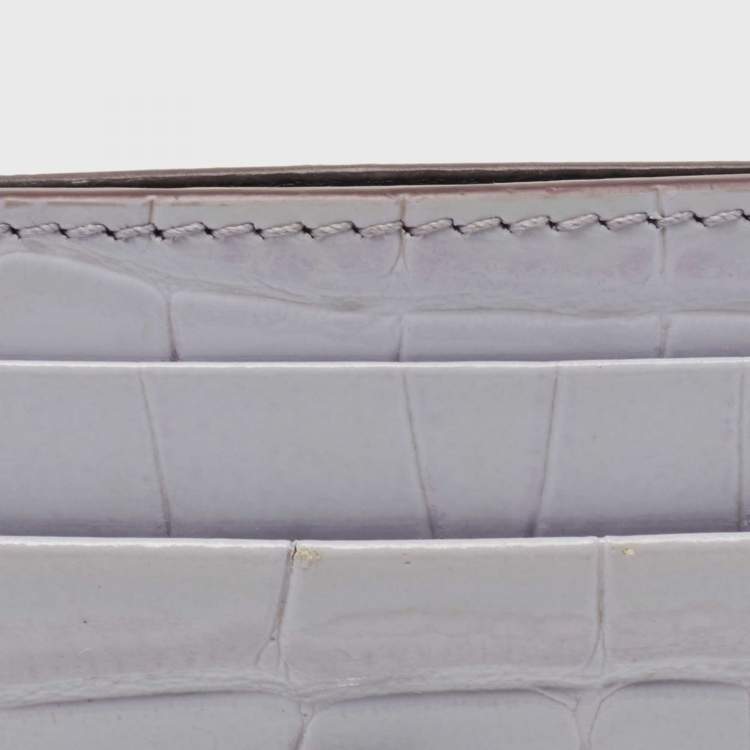 Pre Owned Alexander McQueen Lilac Crocodile Embossed Leather Skull Card Holder
