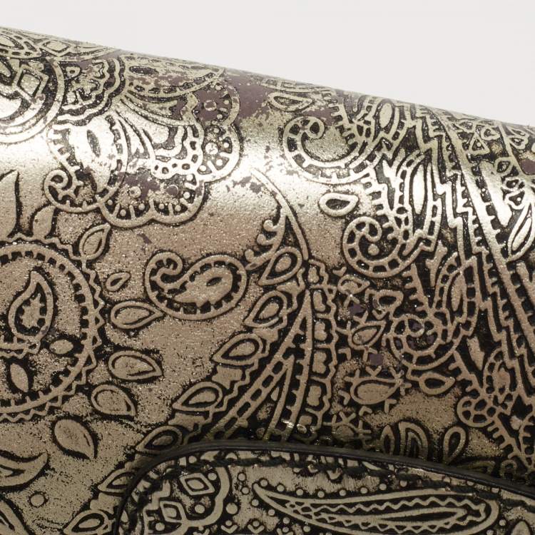 Pre Owned Alexander McQueen Silver Leather Paisley Novak Clutch