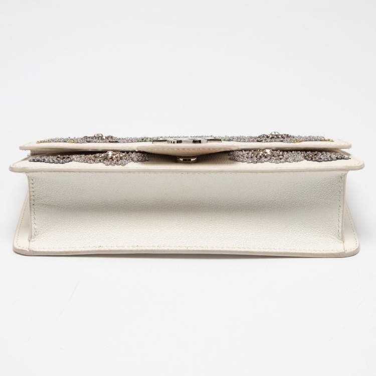Pre Owned Alexander McQueen White Leather Embellished Insignia Chain Bag