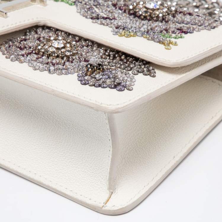 Pre Owned Alexander McQueen White Leather Embellished Insignia Chain Bag