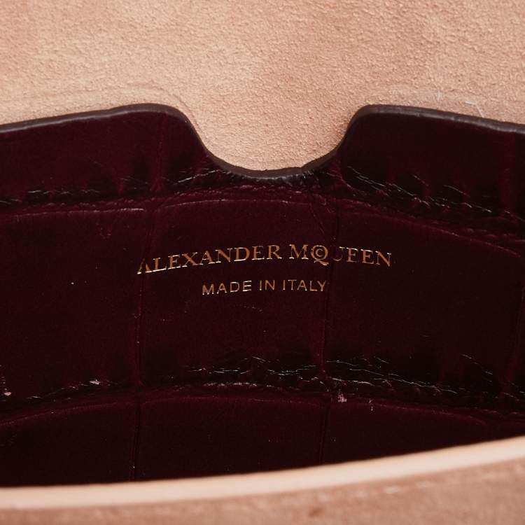 Pre Owned Alexander McQueen Burgundy Croc Embossed Leather Box 16 Shoulder Bag