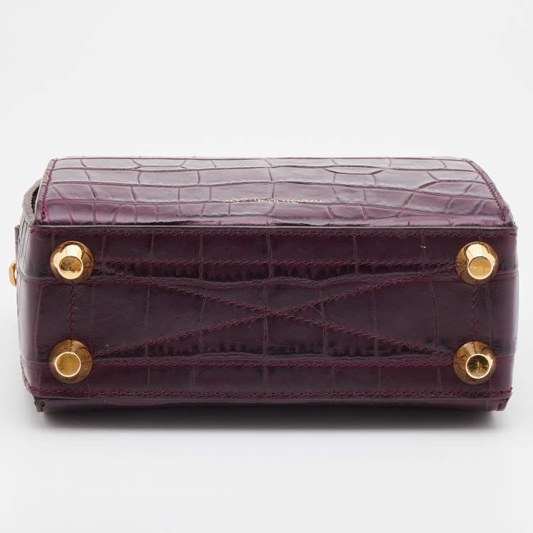 Pre Owned Alexander McQueen Burgundy Croc Embossed Leather Box 16 Shoulder Bag