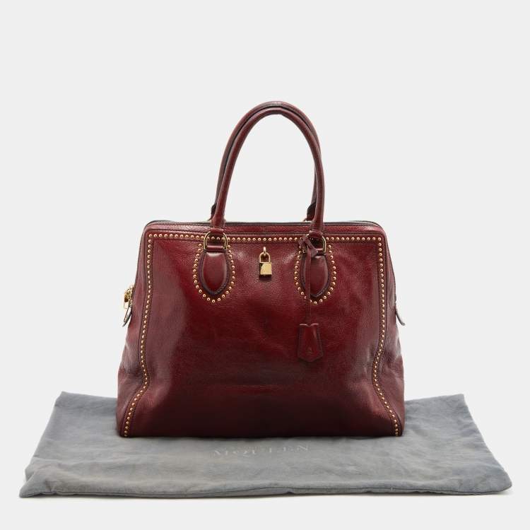 Pre Owned Alexander McQueen Burgundy Leather Studded Satchel