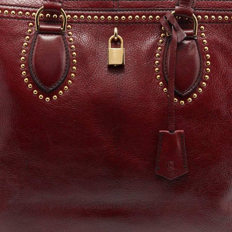 Pre Owned Alexander McQueen Burgundy Leather Studded Satchel