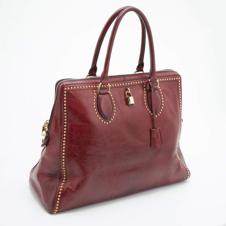 Pre Owned Alexander McQueen Burgundy Leather Studded Satchel