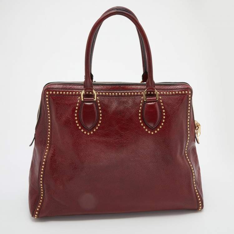 Pre Owned Alexander McQueen Burgundy Leather Studded Satchel