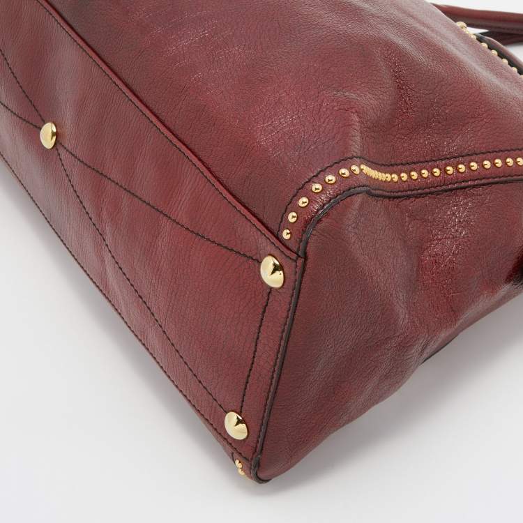 Pre Owned Alexander McQueen Burgundy Leather Studded Satchel