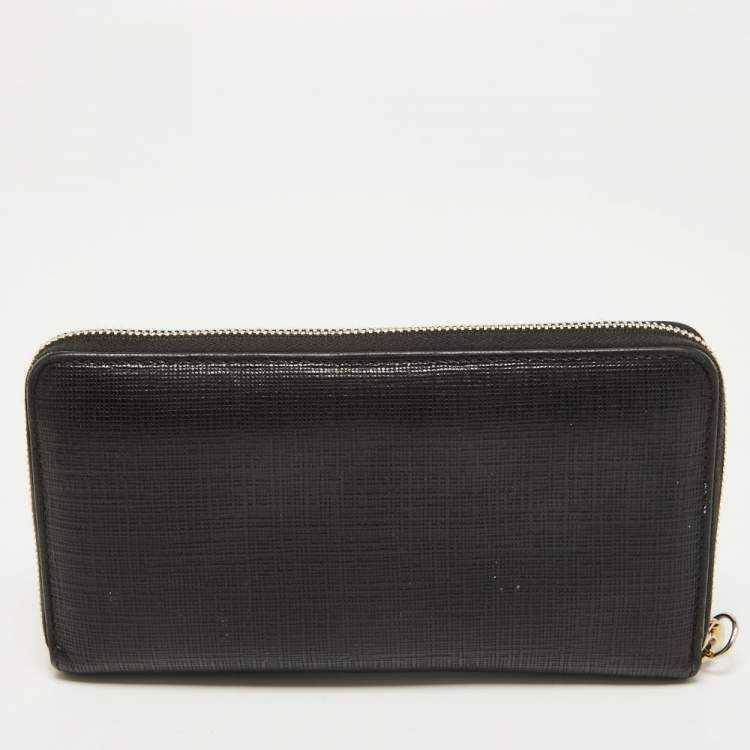 Pre Owned Alexander McQueen Black Leather Zip Around Skull Wallet