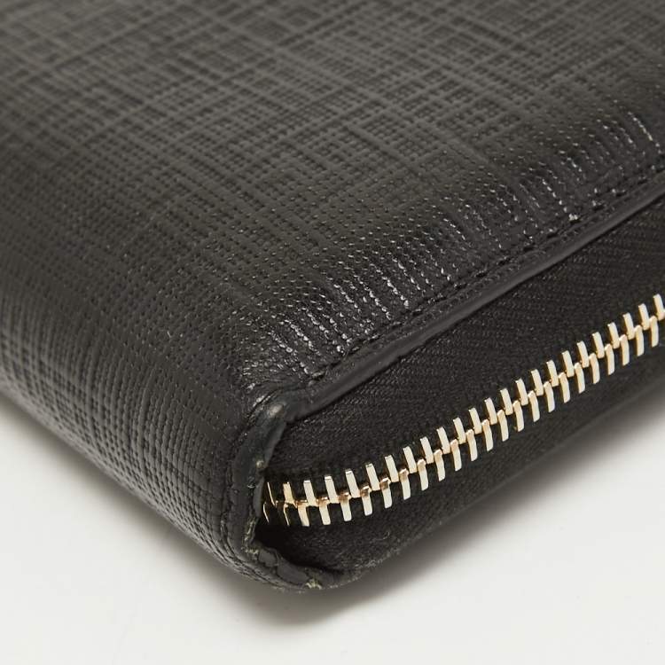 Pre Owned Alexander McQueen Black Leather Zip Around Skull Wallet