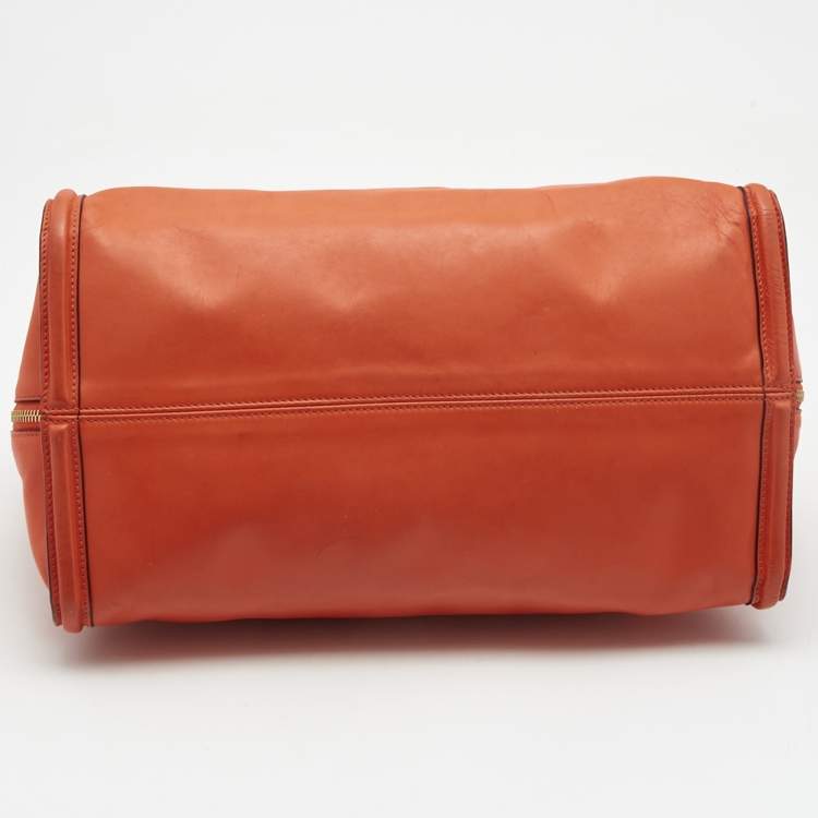 Pre Owned Alexander Mcqueen Orange Leather Large Skull Padlock Tote