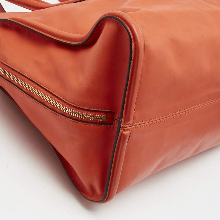 Pre Owned Alexander Mcqueen Orange Leather Large Skull Padlock Tote