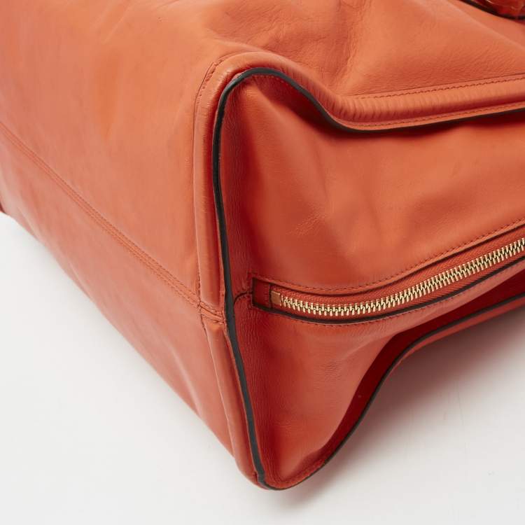 Pre Owned Alexander Mcqueen Orange Leather Large Skull Padlock Tote