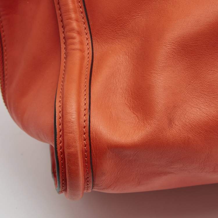 Pre Owned Alexander Mcqueen Orange Leather Large Skull Padlock Tote
