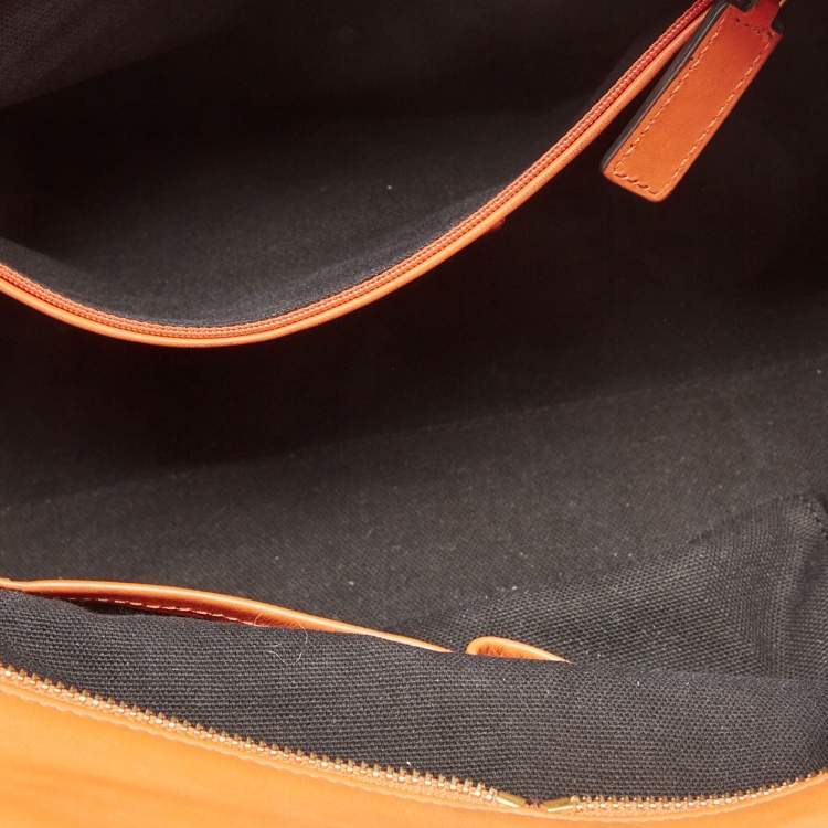 Pre Owned Alexander Mcqueen Orange Leather Large Skull Padlock Tote