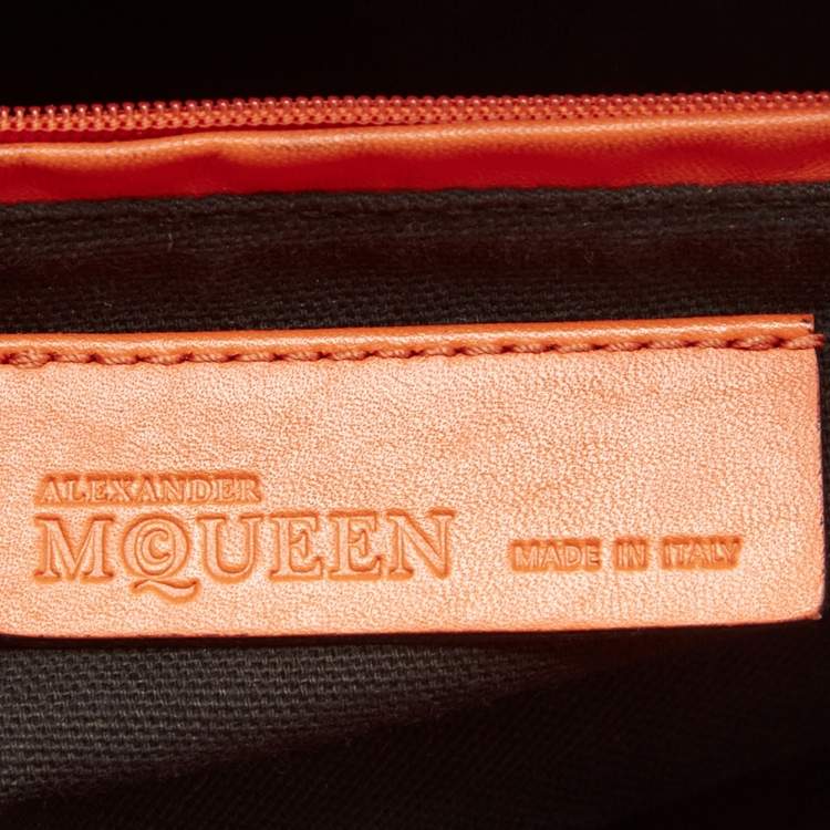 Pre Owned Alexander Mcqueen Orange Leather Large Skull Padlock Tote