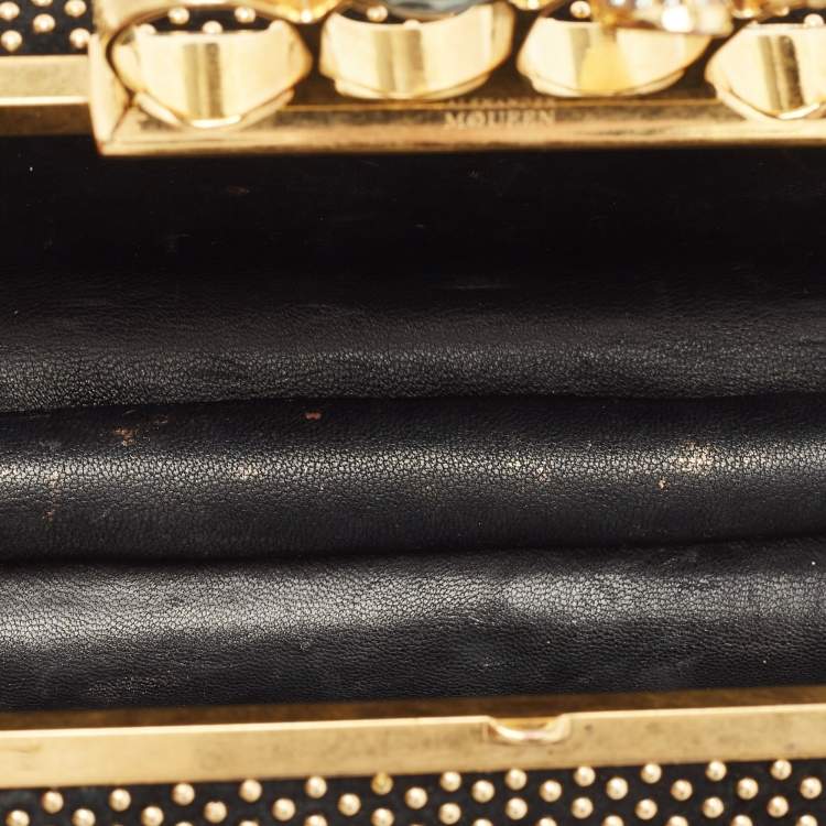 Pre Owned Alexander McQueen Black Suede Studded Skull Knuckle Box Clutch