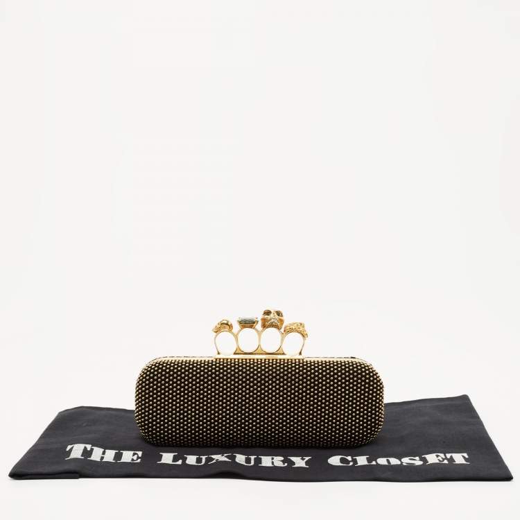Pre Owned Alexander McQueen Black Suede Studded Skull Knuckle Box Clutch