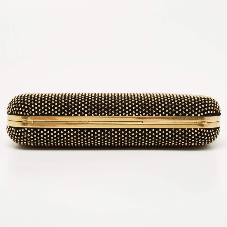 Pre Owned Alexander McQueen Black Suede Studded Skull Knuckle Box Clutch