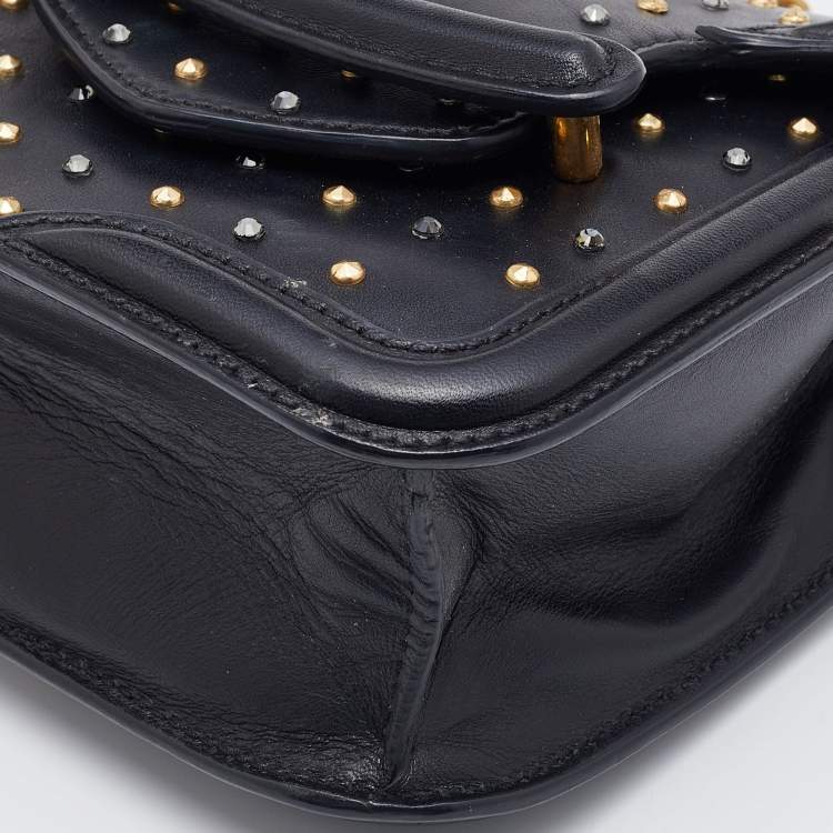 Pre Owned Alexander McQueen Black Leather Mini Heroine Chain Crossbody Bag