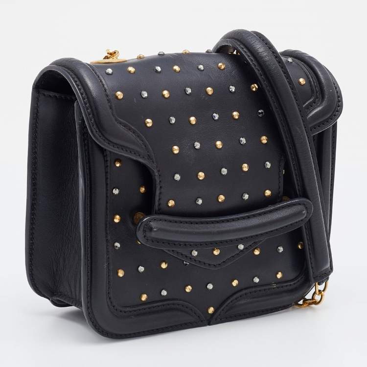 Pre Owned Alexander McQueen Black Leather Mini Heroine Chain Crossbody Bag