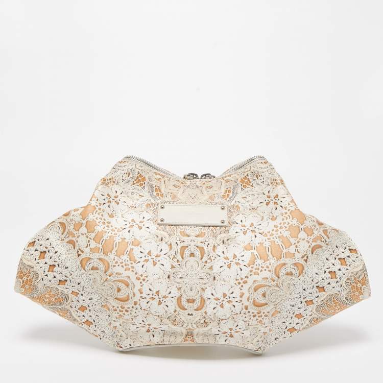 Pre Owned Alexander McQueen Beige/Off White Printed Nylon De Manta Clutch