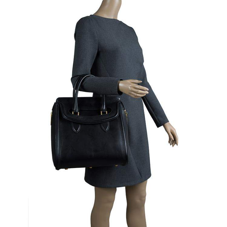 Pre Owned Alexander McQueen Black Leather Medium Heroine Tote