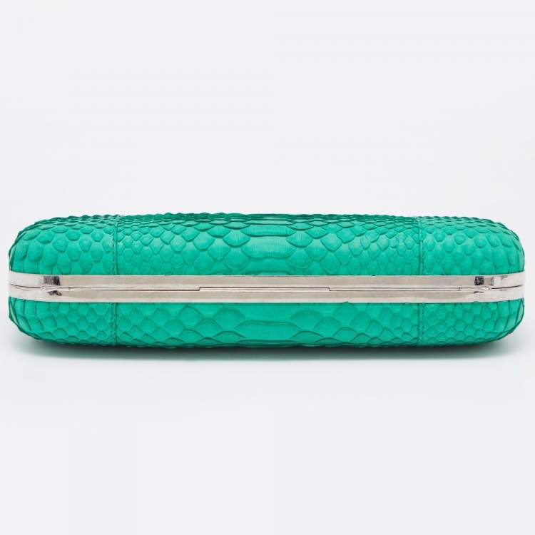 Pre Owned Alexander McQueen Green Python Skull Knuckle Box Clutch