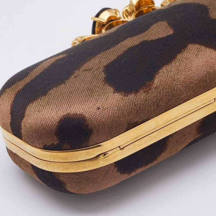 Pre Owned Alexander McQueen Brown/Beige Printed Fabric Skull Knuckle Box Clutch