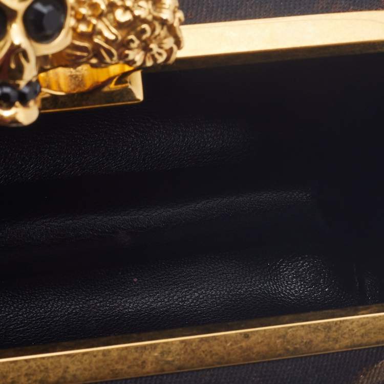 Pre Owned Alexander McQueen Brown/Beige Printed Fabric Skull Knuckle Box Clutch