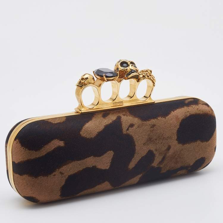 Pre Owned Alexander McQueen Brown/Beige Printed Fabric Skull Knuckle Box Clutch