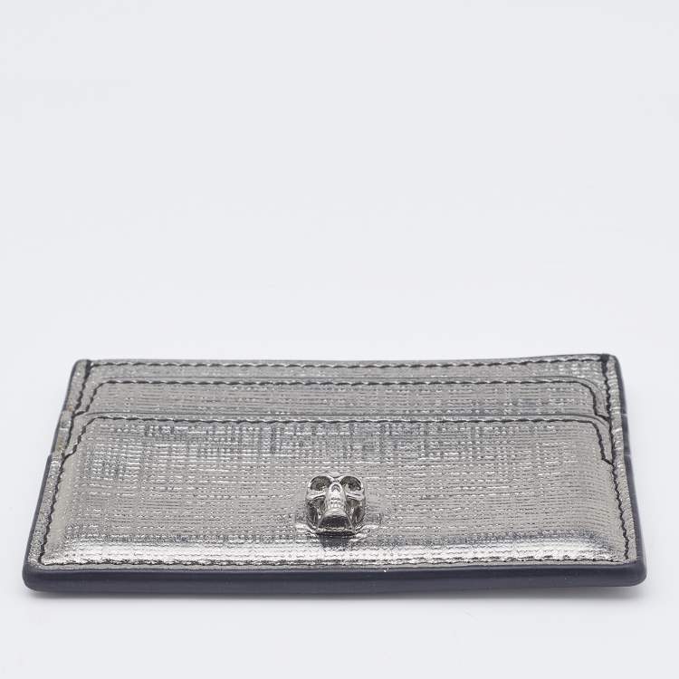 Pre Owned Alexander McQueen Silver Leather Skull Card Holder