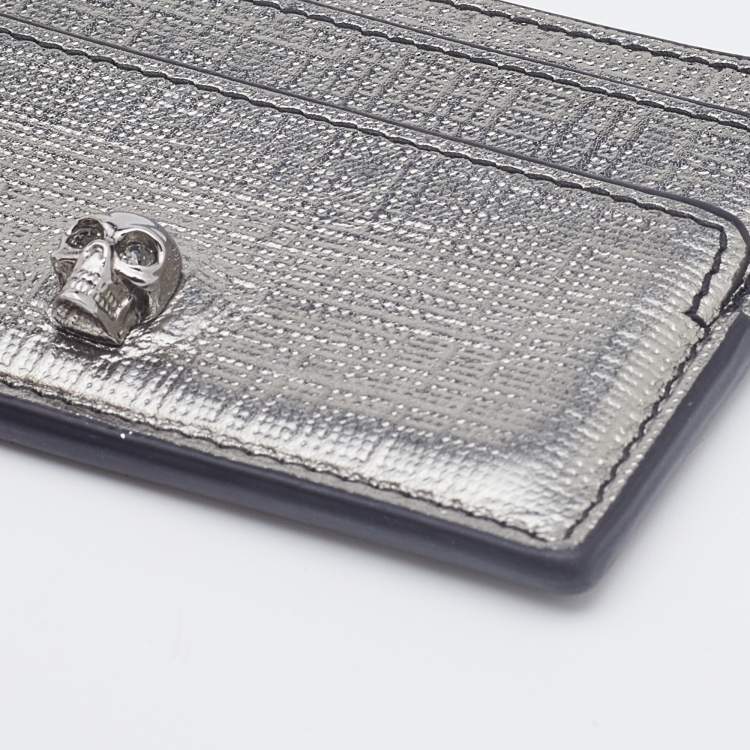 Pre Owned Alexander McQueen Silver Leather Skull Card Holder