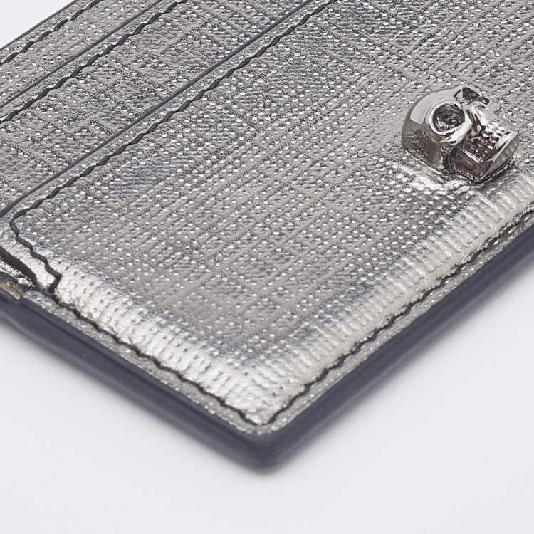 Pre Owned Alexander McQueen Silver Leather Skull Card Holder