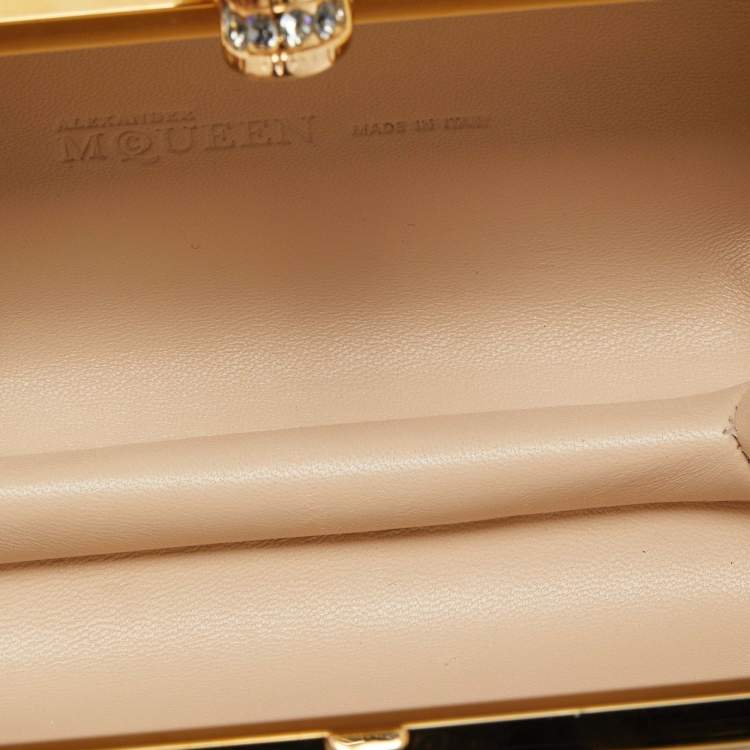 Pre Owned Alexander McQueen Off White Satin Skull Box Clutch