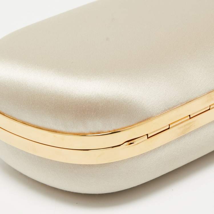 Pre Owned Alexander McQueen Off White Satin Skull Box Clutch