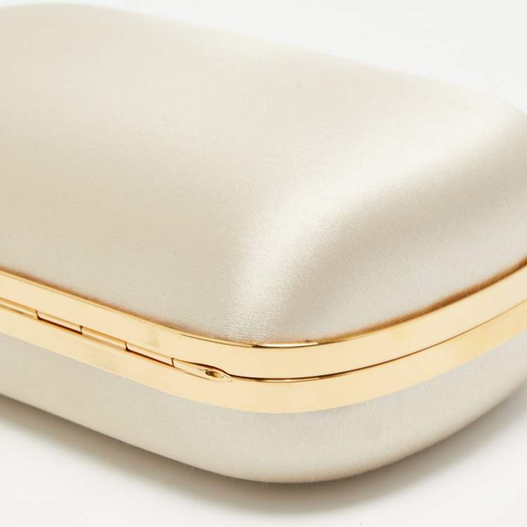 Pre Owned Alexander McQueen Off White Satin Skull Box Clutch