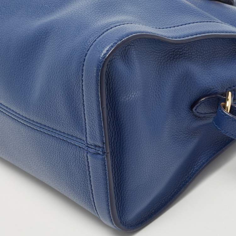 Pre Owned Alexander McQueen Blue Leather Skull Padlock Tote