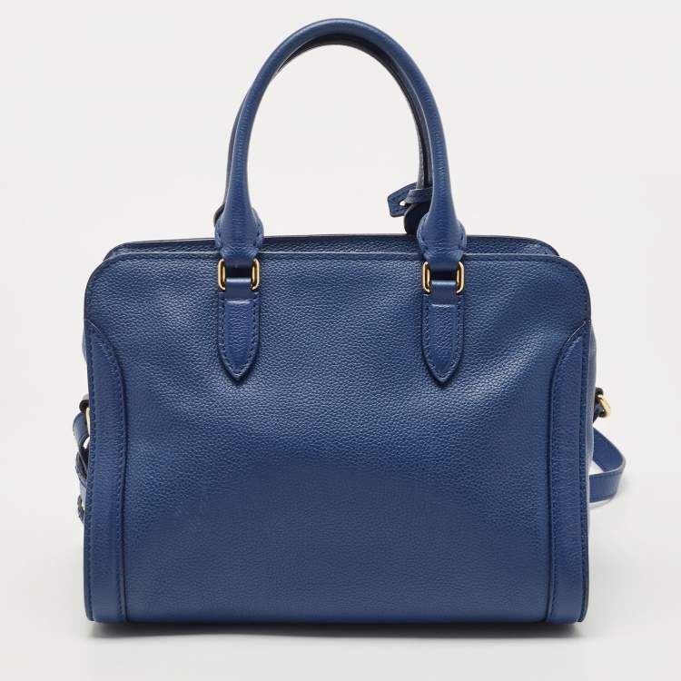 Pre Owned Alexander McQueen Blue Leather Skull Padlock Tote