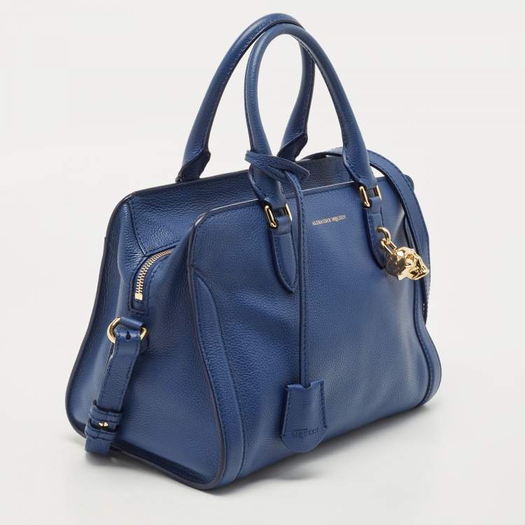 Pre Owned Alexander McQueen Blue Leather Skull Padlock Tote