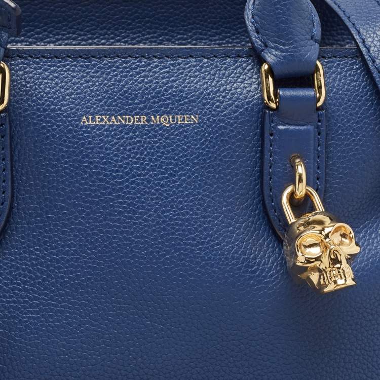 Pre Owned Alexander McQueen Blue Leather Skull Padlock Tote