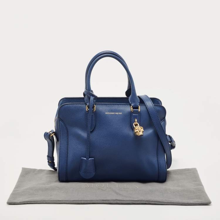 Pre Owned Alexander McQueen Blue Leather Skull Padlock Tote