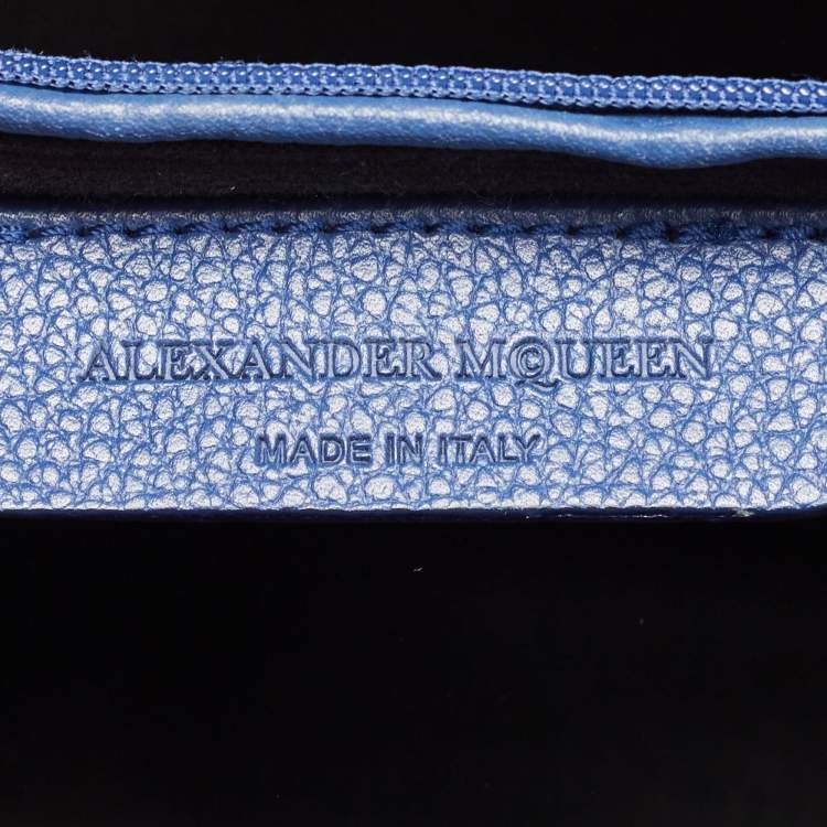 Pre Owned Alexander McQueen Blue Leather Skull Padlock Tote