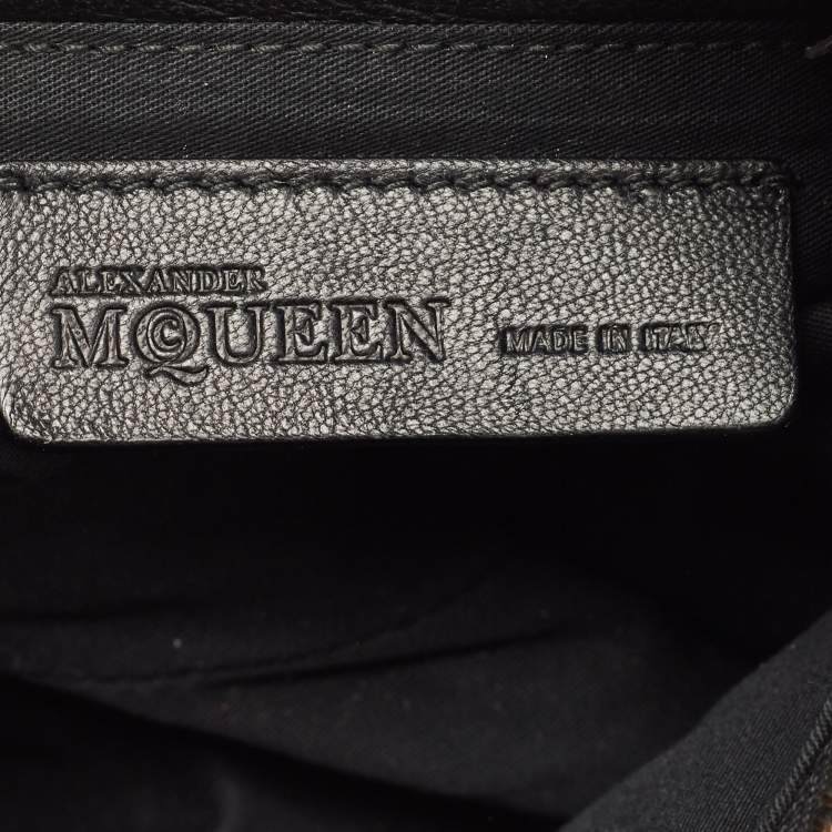 Pre Owned Alexander McQueen Multicolor Printed Satin and Leather Medium De Manta Clutch