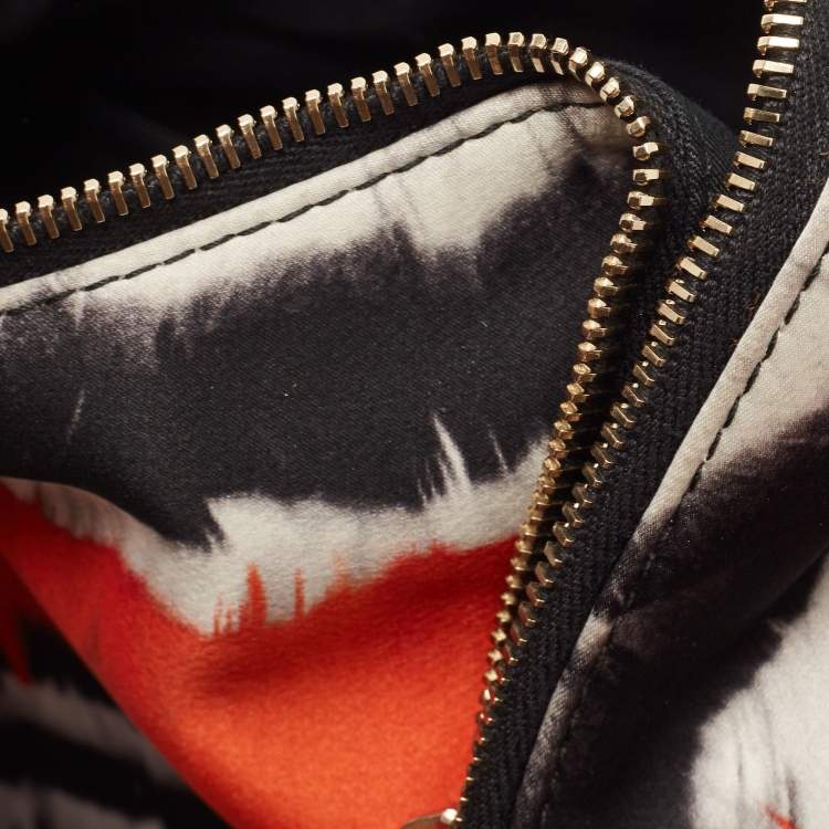 Pre Owned Alexander McQueen Multicolor Printed Satin and Leather Medium De Manta Clutch