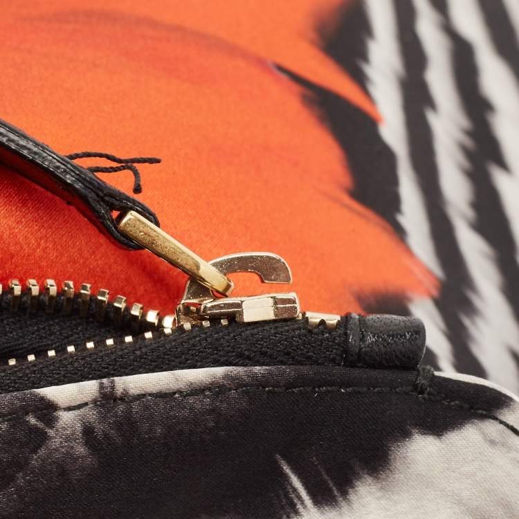 Pre Owned Alexander McQueen Multicolor Printed Satin and Leather Medium De Manta Clutch