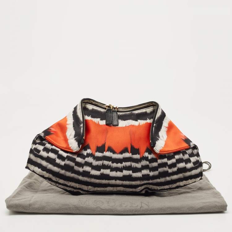 Pre Owned Alexander McQueen Multicolor Printed Satin and Leather Medium De Manta Clutch