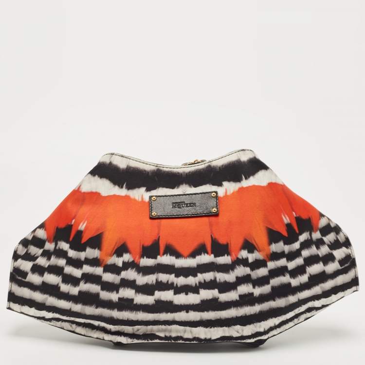 Pre Owned Alexander McQueen Multicolor Printed Satin and Leather Medium De Manta Clutch