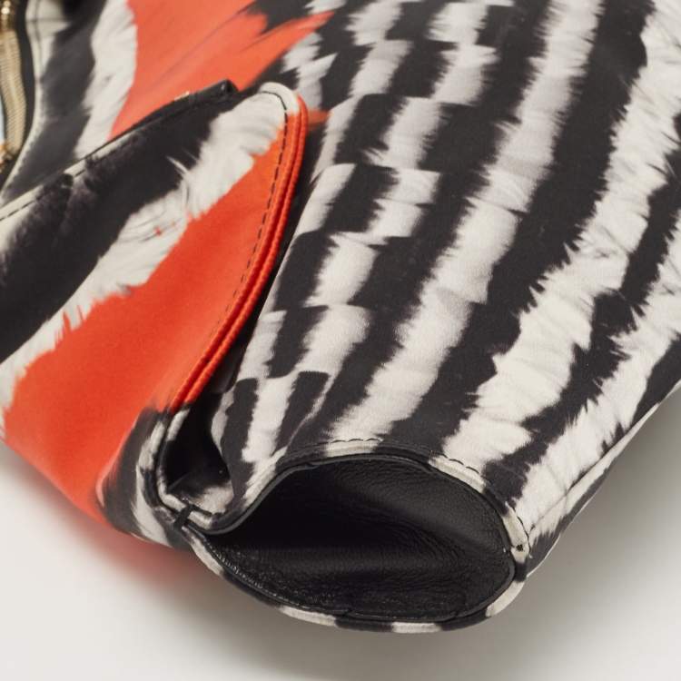 Pre Owned Alexander McQueen Multicolor Printed Satin and Leather Medium De Manta Clutch